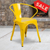 Flash Furniture CH-31270-YL-GG Yellow Metal Indoor-Outdoor Chair with Arms